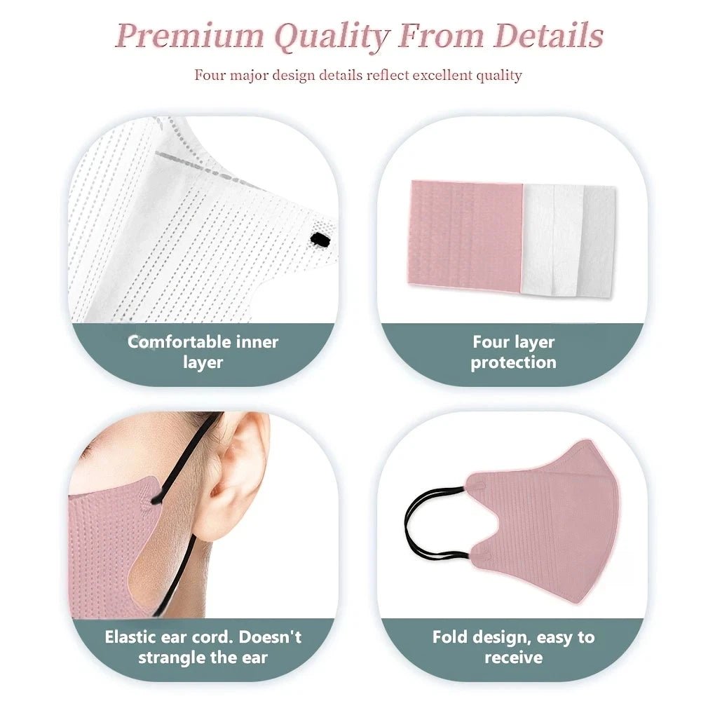 Black 3D disposable protective masks, 100-pack, unisex design for outdoor, home, commuting, office, and school use.