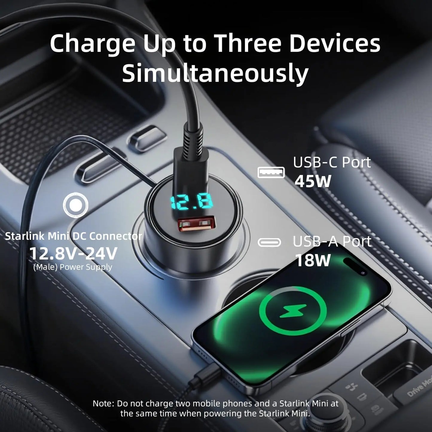 3-in-1 Starlink Mini Cable by BACKUPMYFILESNOW.COM, waterproof 3M/5M USB C and USB A charging cable for car DC power.