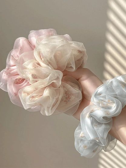 Triple-piece sweet summer net-like hairband for women, large intestine design, trendy spring hairstyle accessory.