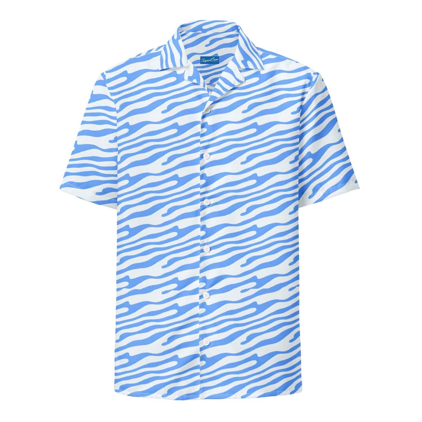 Ocean blue button shirt by BACKUPMYFILESNOW.COM® with a classic collar and long sleeves, displayed on a white background.