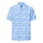 Ocean blue button shirt by BACKUPMYFILESNOW.COM® with a classic collar and long sleeves, displayed on a white background.
