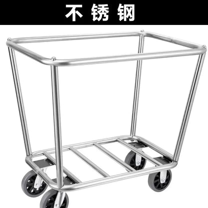 Stainless steel hotel linen cart with cloth bag, thickened silent design, multifunctional cleaning room or hotel room linen storage