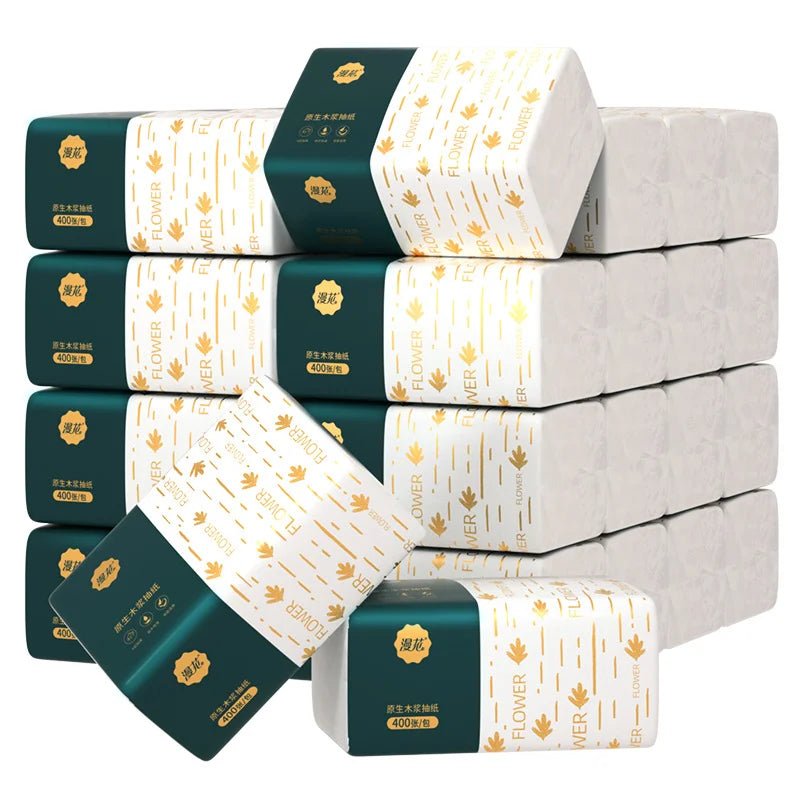 30 boxes of BACKUPMYFILESNOW.COM® paper towels, full boxes with household toilet paper and napkins, stacked for storage.