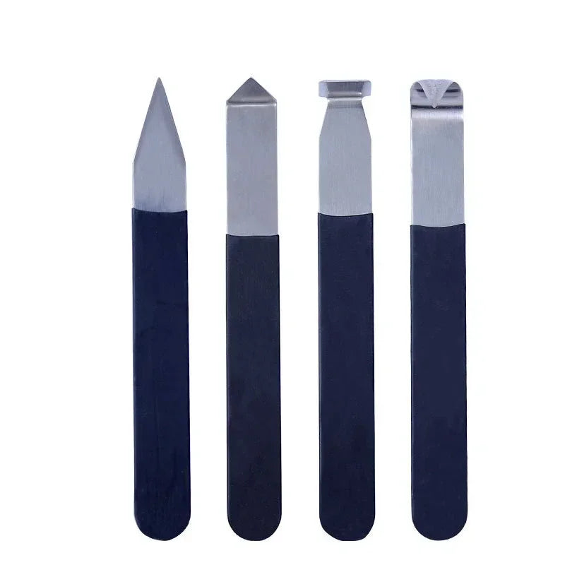 Set of four DIY ceramic and pottery sculpture tools with rubber handles and stainless steel tips for arts and crafts projects.
