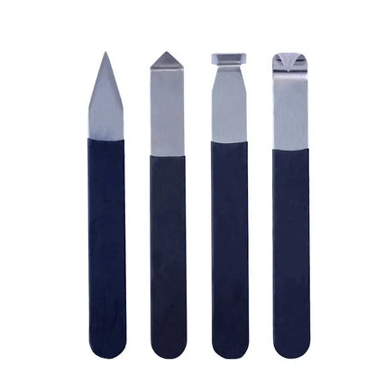Set of four DIY ceramic and pottery sculpture tools with rubber handles and stainless steel tips for arts and crafts projects.