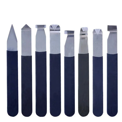 Set of four ceramic craft tools with rubber handles, stainless steel sculpting tools for pottery, ceramics, and clay sculpting projects.