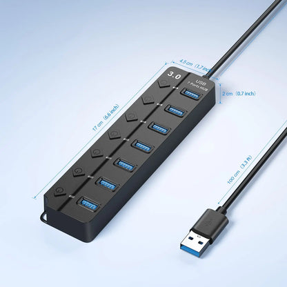 BackupMyFilesNow 4-port USB 3.0 hub with 100cm cable, multi USB splitter for computers, laptops, and PC accessories.
