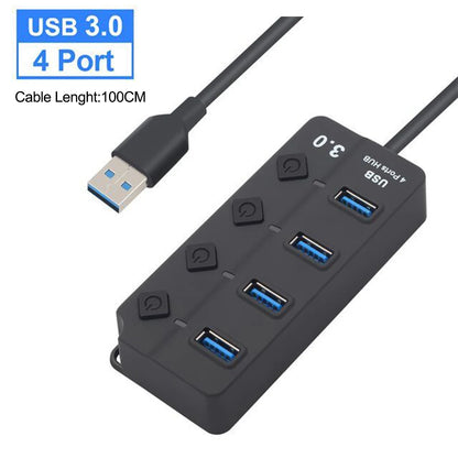 BackupMyFilesNow 4-port USB 3.0 and 2.0 hub with 100cm cable, multi-expander for computer, laptop, and PC accessories.