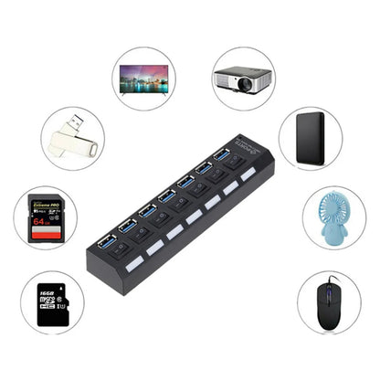 BackupMyFilesNow 4-port USB 3.0 hub with power adapter, multiple USB splitter for PC computer accessories and data transfer.