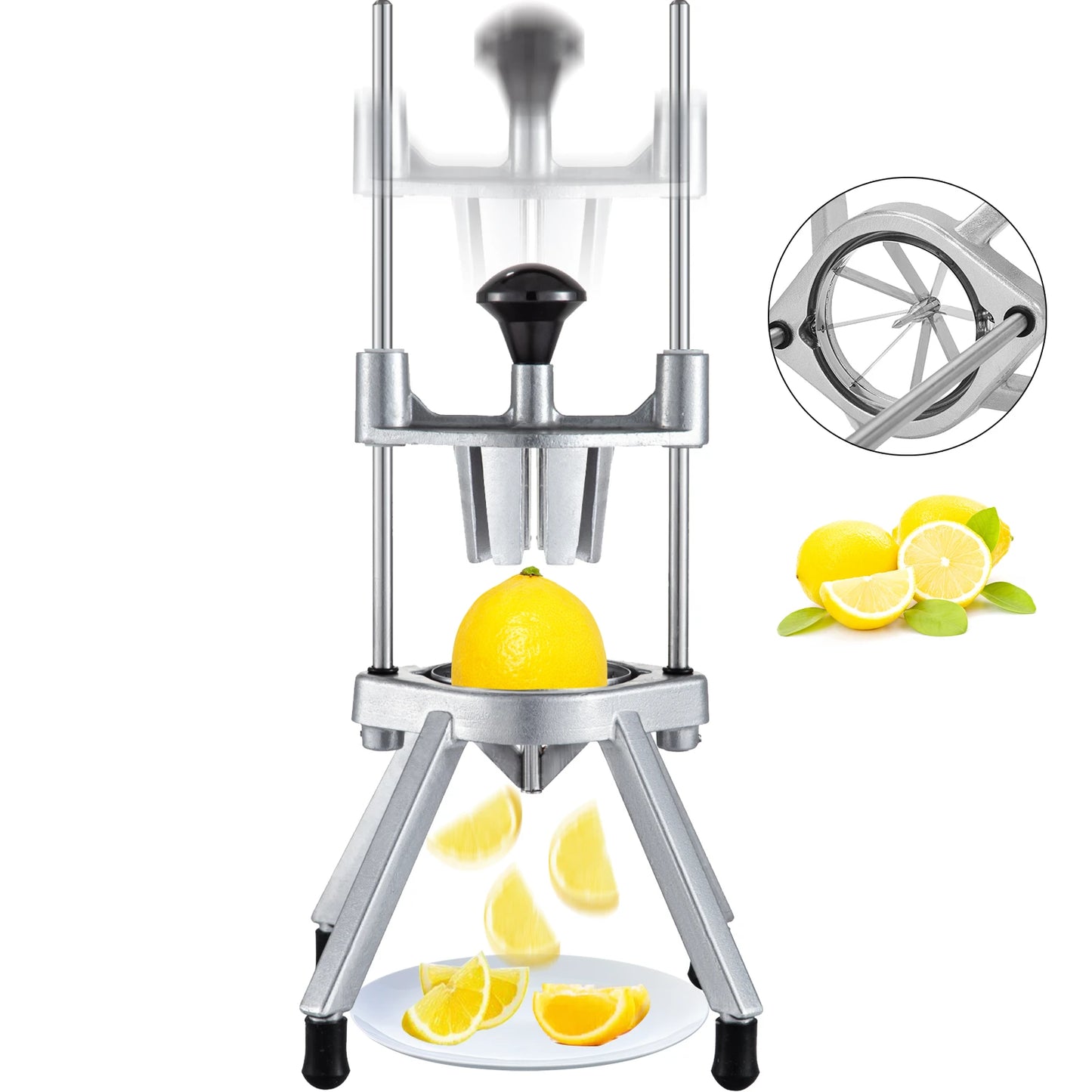 SucceBuy 4-section lemon wedge slicer and chopper for limes and fruits, a commercial-grade kitchen vegetable cutter appliance.