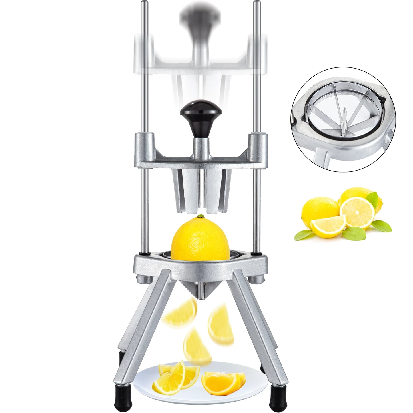 SucceBuy 4-section lemon wedge slicer and chopper for limes, fruits, and vegetables, ideal for home and commercial kitchen use.