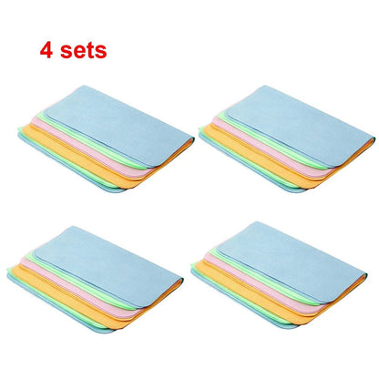 Set of 5 soft chamois glasses cleaner cloths by BACKUPMYFILESNOW.COM® for cleaning eyeglasses, lenses, and camera equipment.