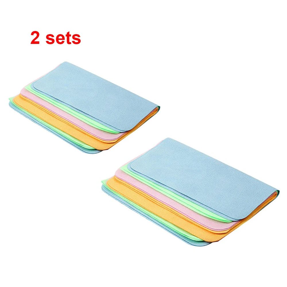 Set of 5 soft chamois glasses cleaner cloths from BACKUPMYFILESNOW.COM® for cleaning lenses, glasses, and camera optics.