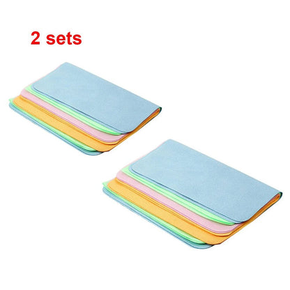 Set of 5 soft chamois glasses cleaner cloths from BACKUPMYFILESNOW.COM® for cleaning lenses, glasses, and camera optics.