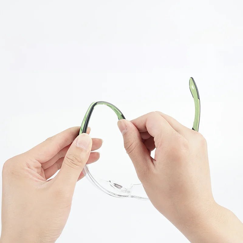 Unisex BACKUPMYFILESNOW.COM® anti-splash safety goggles with clear lenses, designed for industrial, laboratory, cycling, and dustproof protection.