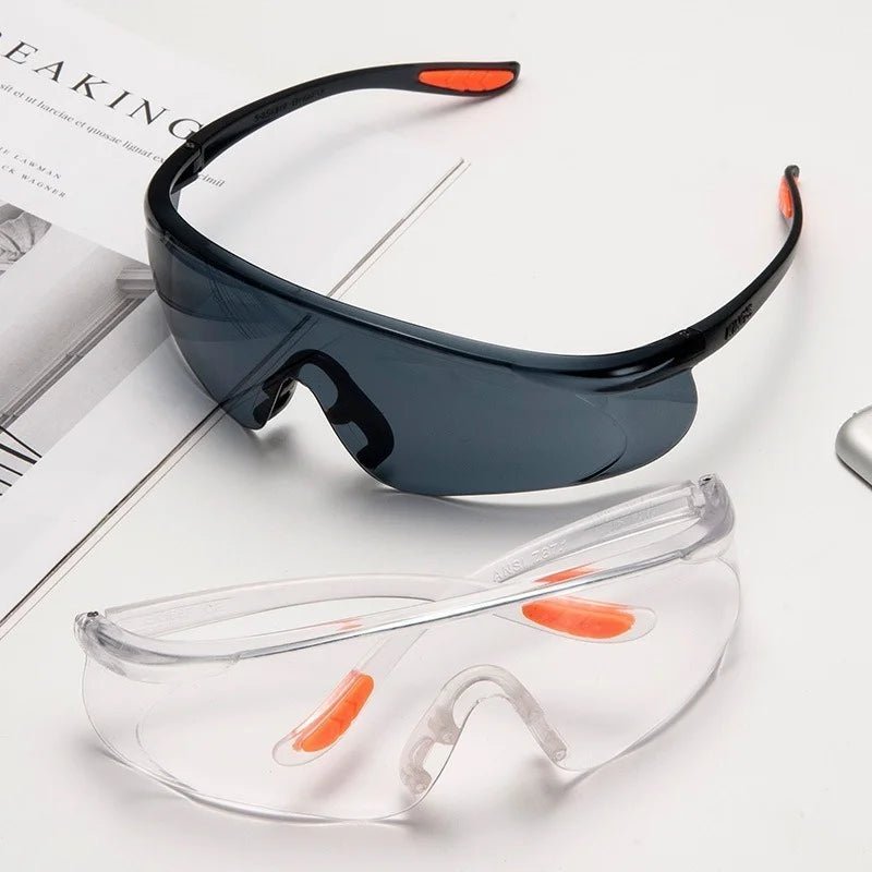 Unisex BACKUPMYFILESNOW.COM® anti-splash safety goggles with clear lenses, designed for industrial, cycling, and laboratory eye protection.