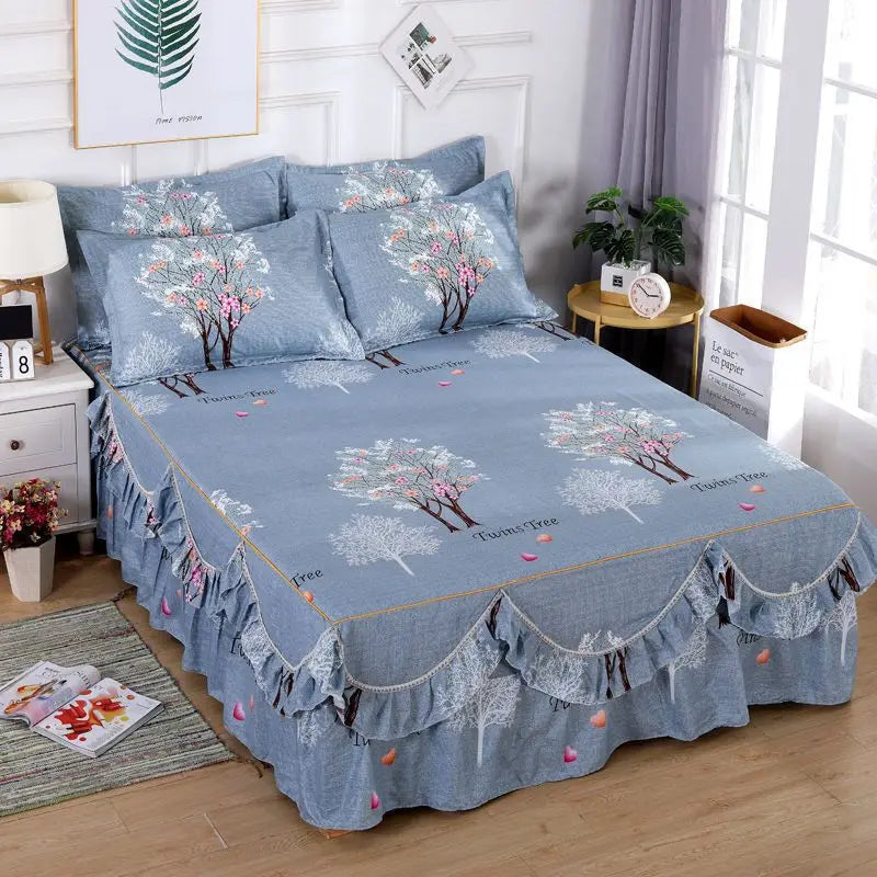 Luxury 3-piece bed sheet set with pillowcases, soft, washable, skin-friendly bedding for adults and students in a bedroom.