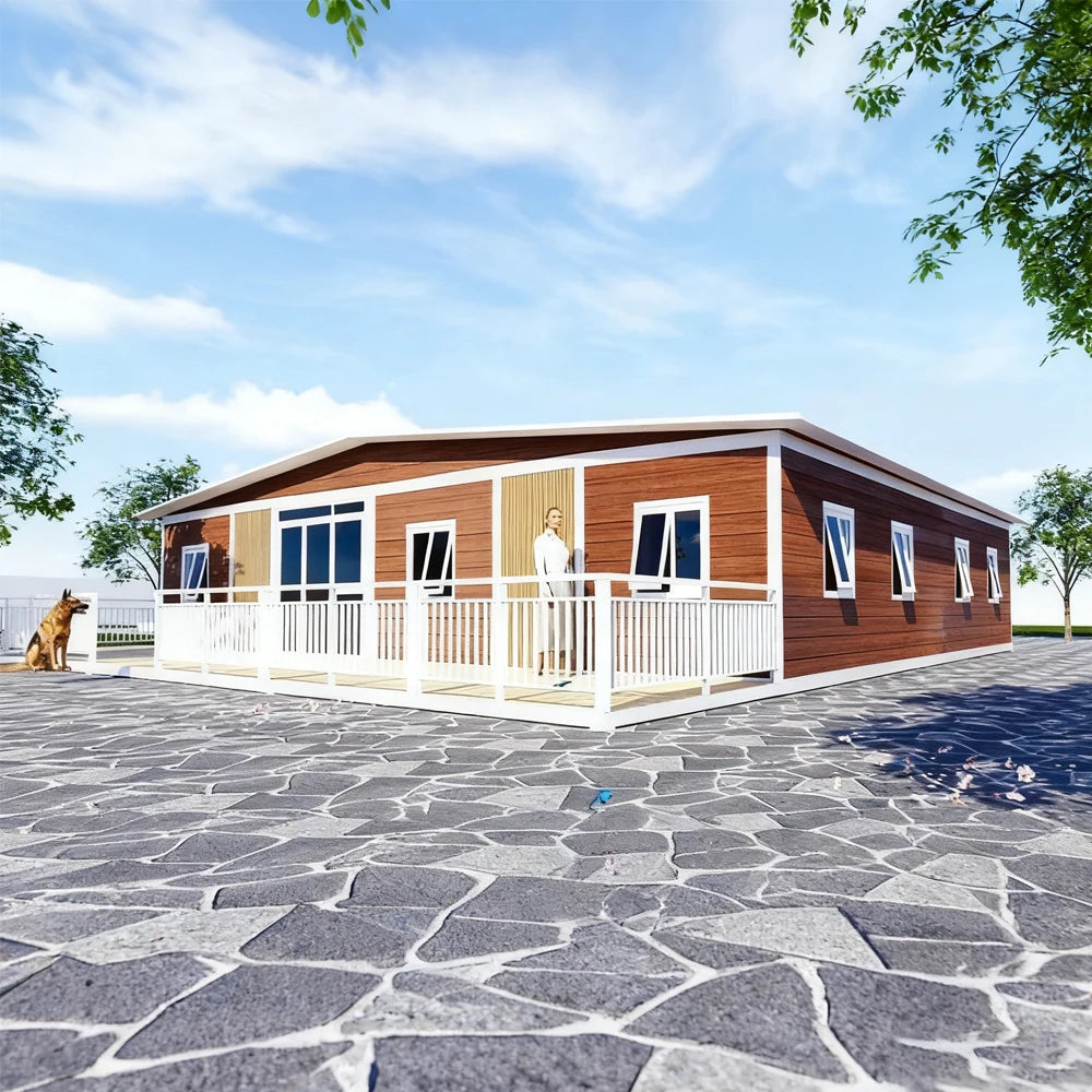 40ft flat roofed modular container house by BACKUPMYFILESNOW.COM® with one-click installation, showcasing a luxurious family residence.