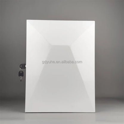IP65 weatherproof galvanized steel distribution box with fan, outdoor industrial enclosure, IK10 rated for network applications.