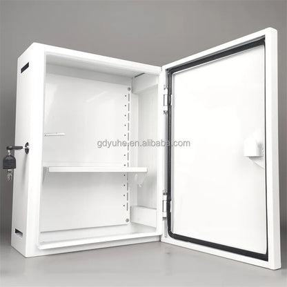 Galvanized steel IP65 weatherproof outdoor distribution box with fan, industrial enclosure for network applications, IK10 rated.
