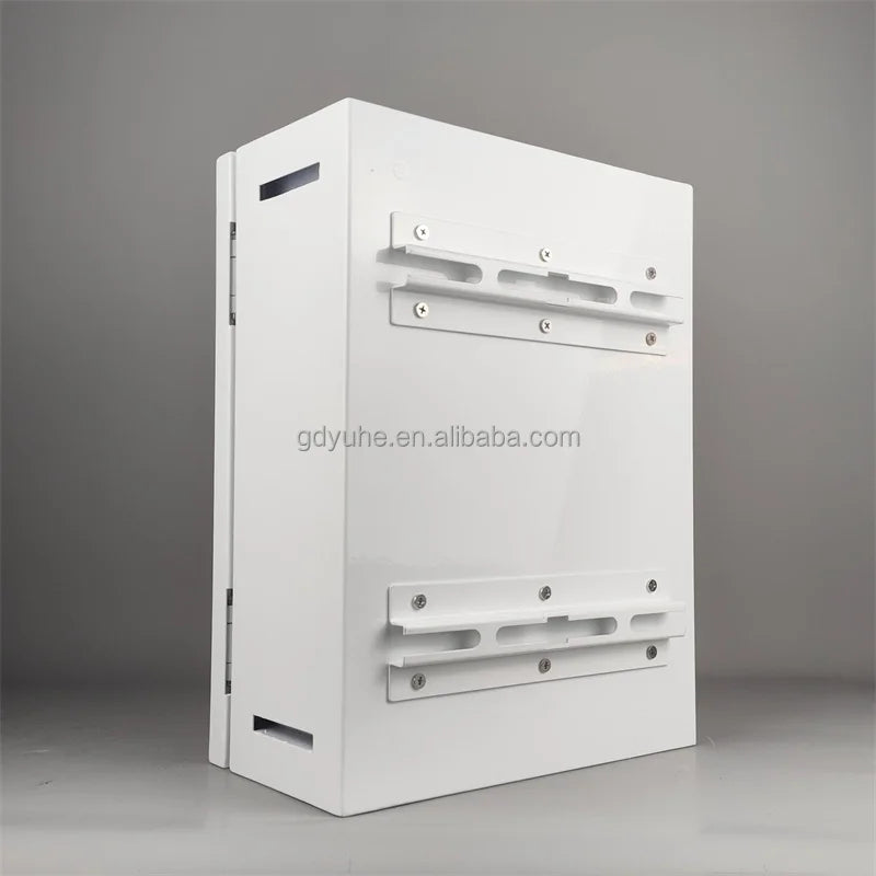 Galvanized steel IP65 weatherproof outdoor distribution box with fan, industrial enclosure, IK10 rated for network applications.