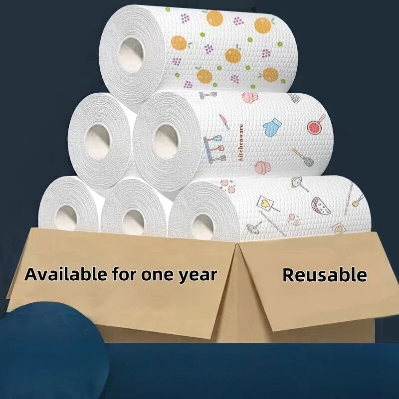 Thick cotton kitchen paper towel roll from BACKUPMYFILESNOW.COM®, absorbent and washable, ideal for kitchen cleaning and spills.