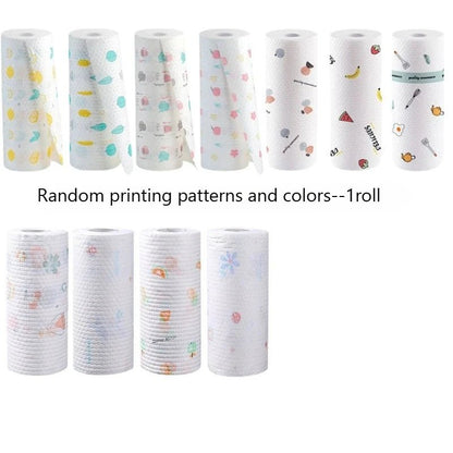 Thick cotton kitchen paper towel roll with playful design, washable and highly absorbent for cleaning and kitchen use.