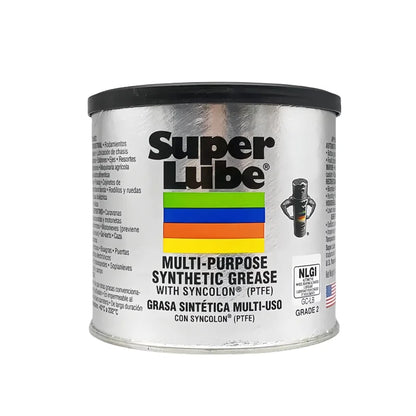 White 400g container of Super Lube 41160 multi-purpose synthetic grease with Syncolon for heavy-duty friction, wear, and rust protection.