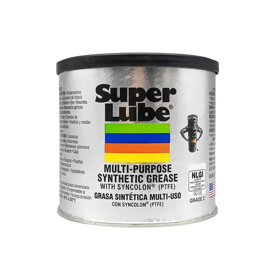 White 400g container of Super Lube 41160 multi-purpose synthetic grease with Syncolon for heavy-duty friction, wear, and rust protection.