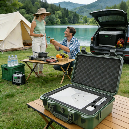 Black Starlink Mini Case by BACKUPMYFILESNOW.COM, waterproof IP67 hard travel case with foam interior and lockable storage for accessories.
