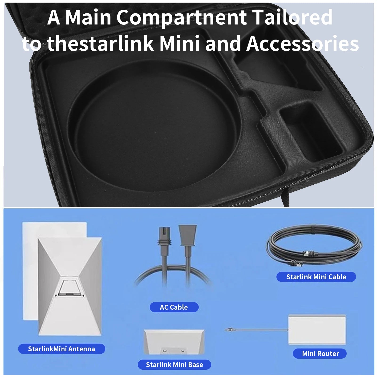 Black Starlink Mini waterproof travel case with interior foam, lockable storage, and durable hard shell for accessories protection.