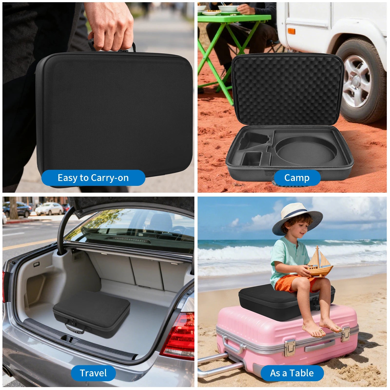 Black Starlink Mini waterproof hard travel case with interior foam for accessories, lockable storage, designed for Starlink Mini equipment.