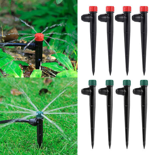 8-hole pointed drip emitter for 360-degree garden irrigation, green sprinkler for automatic watering in greenhouse or outdoor gardens