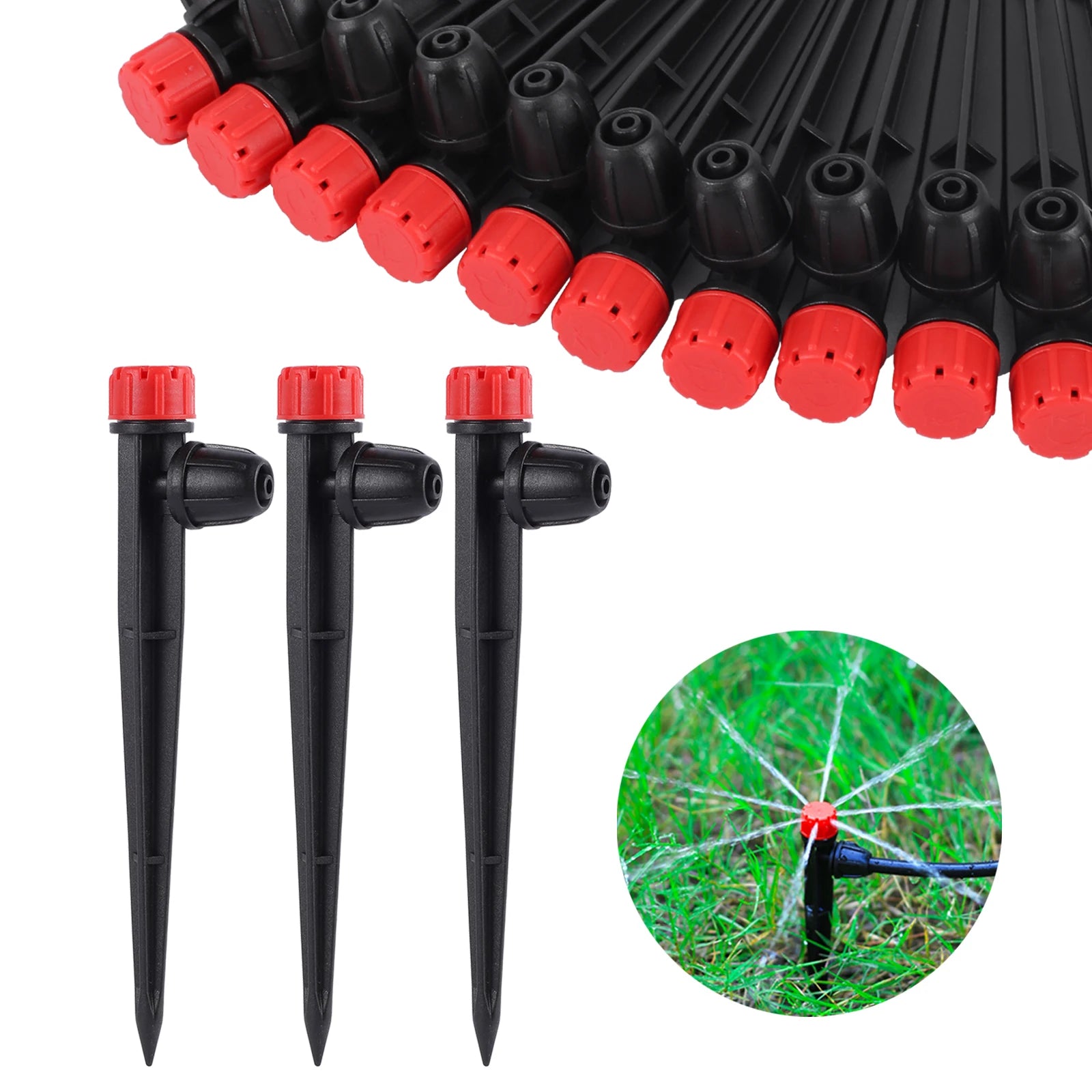 Green 8-hole pointed drip emitter for 360-degree garden irrigation, ideal for greenhouse automatic watering systems.