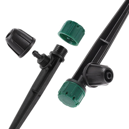Green 8-hole pointed drip emitter for 360-degree garden irrigation, ideal for greenhouse automatic watering systems.