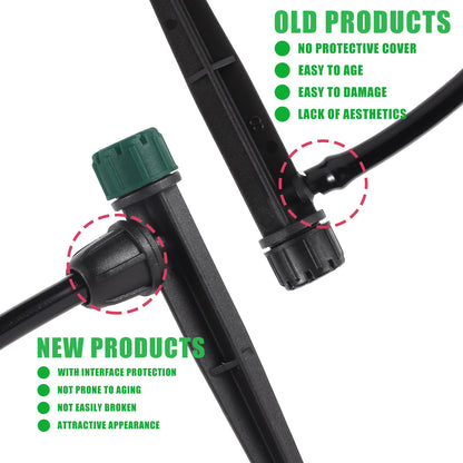 Green 8-hole pointed drip emitter for 360-degree garden irrigation, ideal for greenhouse automatic watering systems.