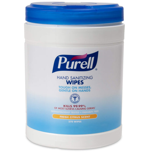 BackupMyFilesNow® Purell sanitizing wipes pack with 45 wipes, measuring 6 x 6.75 inches, designed for disinfecting hands and surfaces.