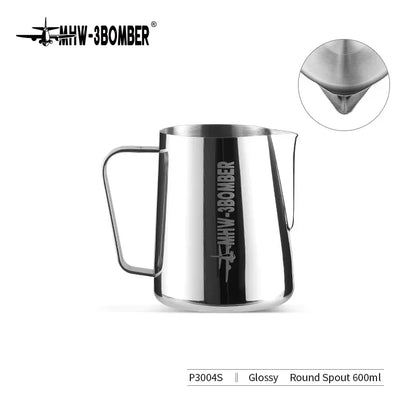 Stainless steel MHW-3BOMBER 3.0 milk frothing pitcher in 450ml white, ideal for espresso and latte art coffee preparation.