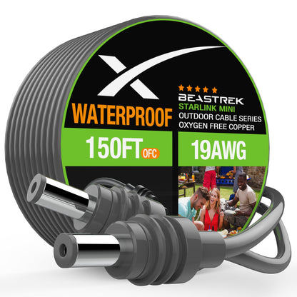 Starlink Mini DC power cable 46m/150ft, waterproof, weatherproof, durable replacement DC cord for outdoor Starlink Mini power supply.