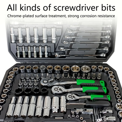 Mechanical auto repair tool set with sockets, wrenches, and ratchets, 150/46pcs by BackupMyFilesNow.com, for vehicle maintenance.