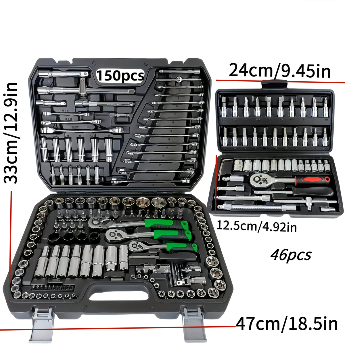 150/46pcs auto mechanical repair tool set with socket, wrench, and ratchet for auto repair and mechanical tasks.