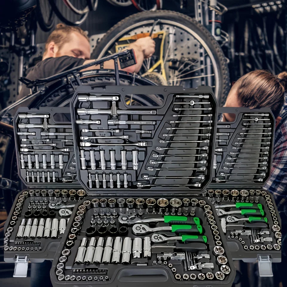 150/46pcs automotive mechanical repair tool set with sockets, wrenches, and ratchets for auto repair and mechanical work.
