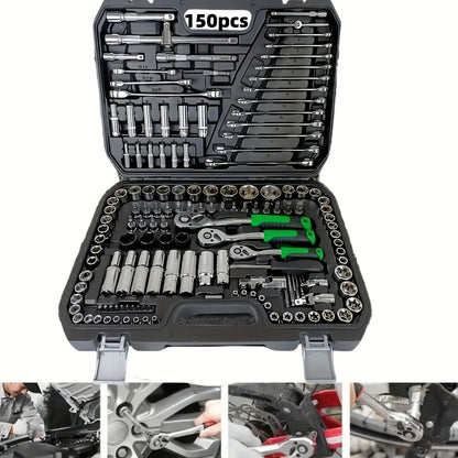 150/46-piece auto mechanical repair tool set with sockets, wrenches, and ratchets for DIY car repair and mechanical work
