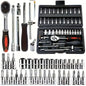 150/46-piece auto mechanical repair tool set with sockets, wrenches, and ratchets for DIY auto repair tasks.