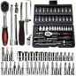 46-piece automotive machinery tool kit with ratchet torque wrench, ideal for motorcycle repair and maintenance.