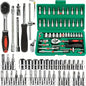Automotive machinery tool kit with ratchet torque wrench and motorcycle repair tools, 151/46-piece set for versatile vehicle maintenance