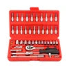 Professional 46-piece home and car repair tool set with CR-V tools, including screwdrivers, wrenches, drills, grinders, in a hard case.