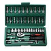Red 46-piece professional home and car repair tool set with CR-V tools, including screwdrivers, wrenches, drills, grinders, in a hard case.