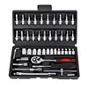 46-piece professional home and car repair tool set with CR-V tools, drill bits, screwdrivers, wrenches, grinders, and a hard case.