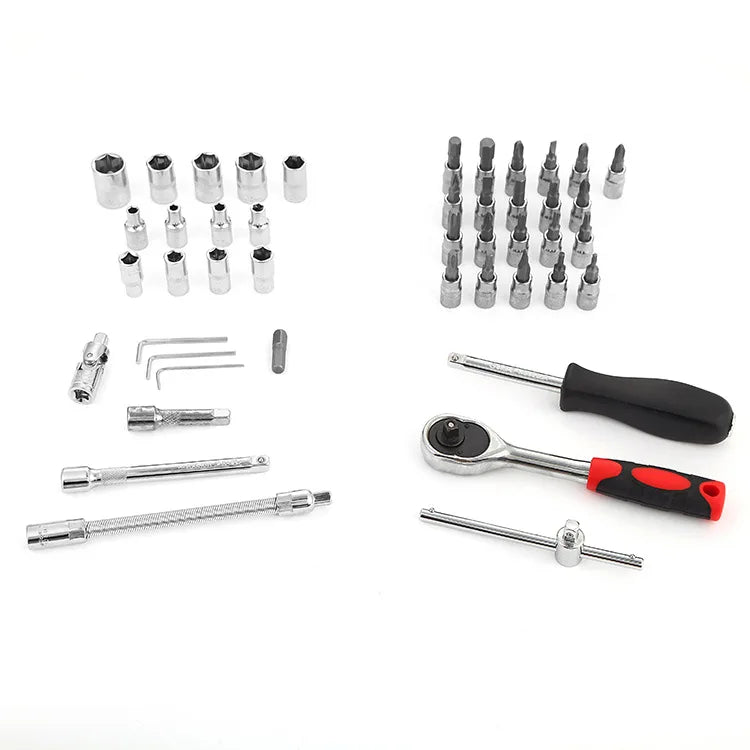 46-piece multi-functional auto repair wrench set by BackupMyFilesNow.com with socket tools in a compact manual toolbox.